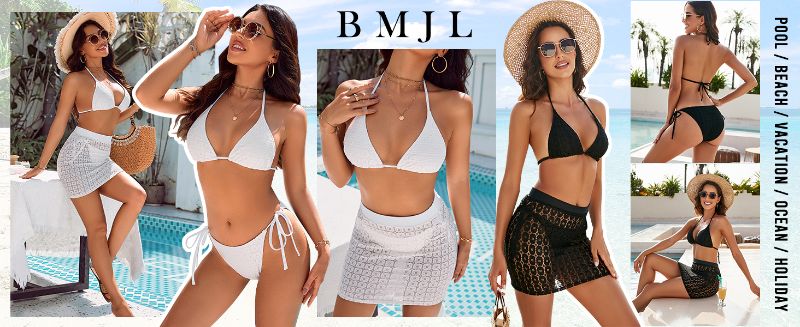 Photo 1 of [Size L] BMJL Womens 3 Piece Swimsuits Set Triangle Bikini String Halter Tie Sexy Bathing Suit with Sarong Cover Ups Large White
