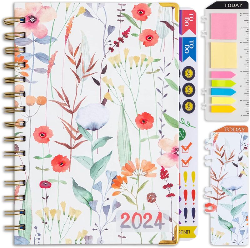 Photo 1 of Planner 2024 Daily Weekly Monthly Teacher Planner, Academic Hardcover Planner DEC 2023 - DEC 2024, 13-Month School Organizer, 5.5"x8.5", Spiral Notebook with Stickers, Inner Pocket, Coated Tabs
