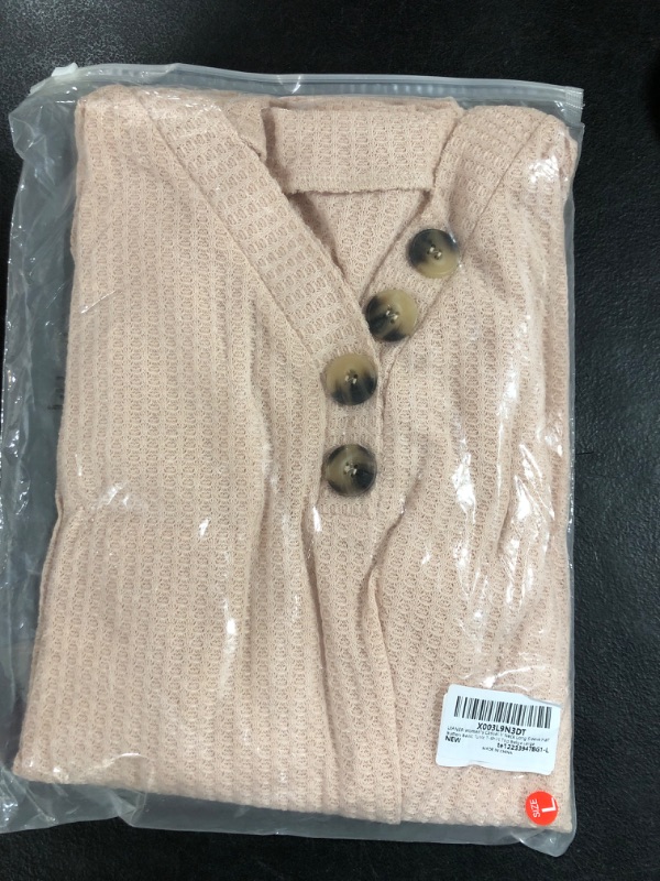 Photo 2 of (L) LYANER Women's Casual V Neck Long Sleeve Half Button Basic Tunic T-Shirt Top