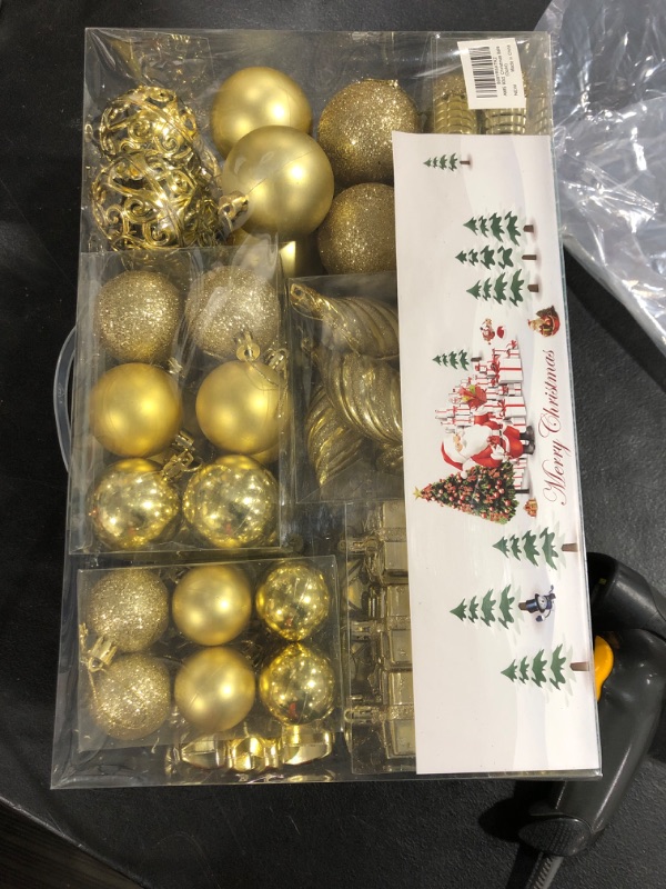 Photo 2 of ZHMTang 72ct Christmas Balls Tree Ornament Set Shatterproof Assorted Hanging Decorations in a Hand-held Gift Package for Xmas Tree Decor(Gold) 