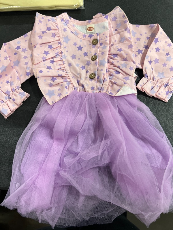 Photo 1 of AGQT Toddler Girls Fall Dress Long Sleeve Floral Print Birthday Party Tutu Dress Size 100