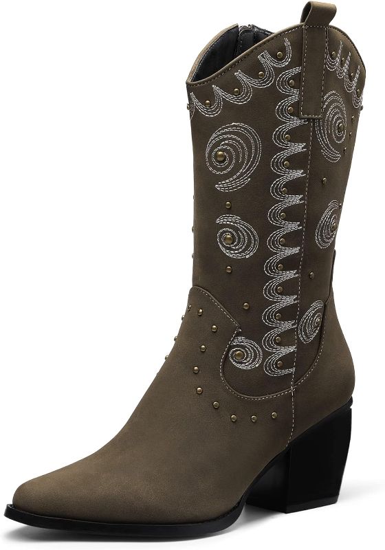 Photo 1 of DREAM PAIRS Women's Western Cowboy boots Mid Calf Cowgirl boot Pull-on