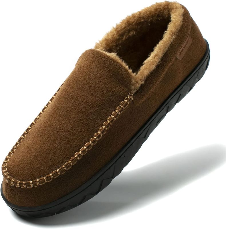 Photo 1 of NewDenBer Men's Moccasin Slippers Warm Memory Foam Suede Soft Plush Lined Slip on Indoor Outdoor House Shoes