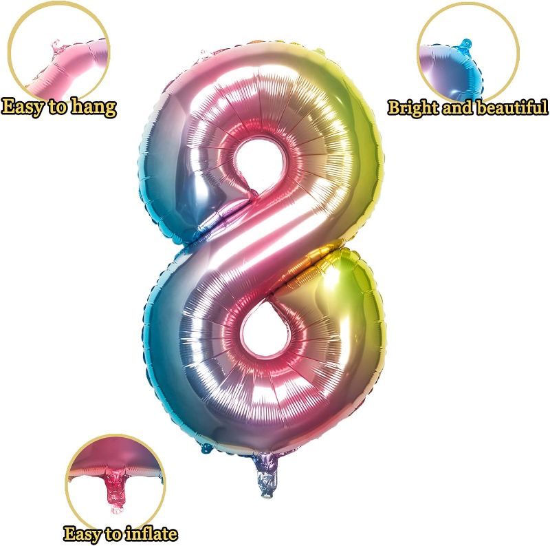 Photo 1 of 32 Inch Rainbow Number 8 Balloons Foil Ballon Digital Birthday Party Decoration Supplies (Rainbow Number 8 Balloon)