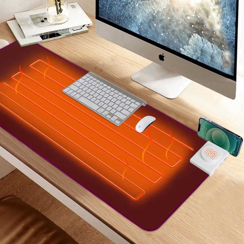 Photo 1 of Warm Desk Pad,31.5”X13“Extended Edition Gaming Mouse Mat Temperature Adjustment Display with Phone Holder-Red