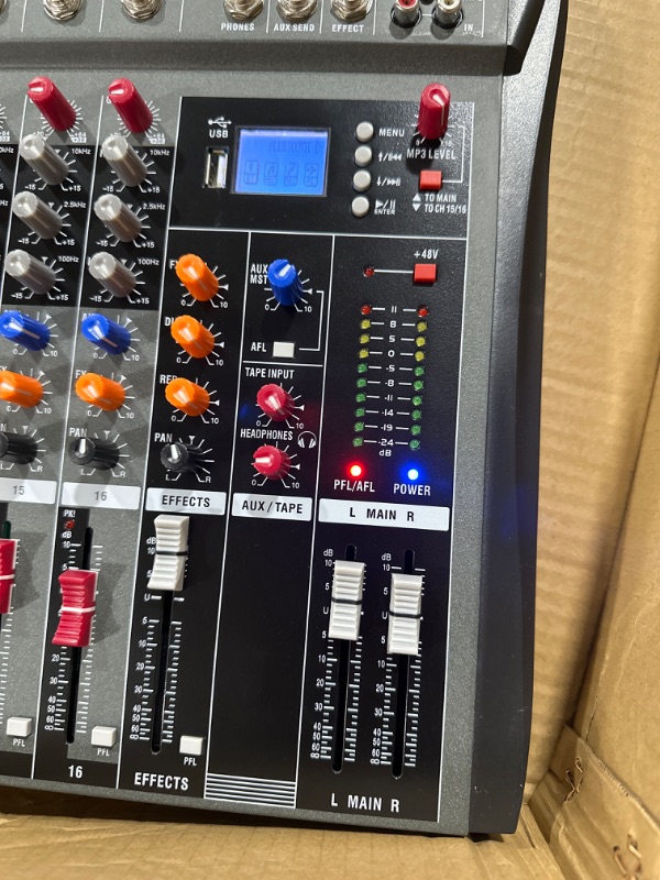 Photo 3 of 16-Channel Wireless Audio Mixer,Professional DJ Equipment, Console with Bluetooth USB, DJ Mixer with Effects, Sound Board with 48V Power, RCA Input/Output for Professional and Beginners (16-Channel)