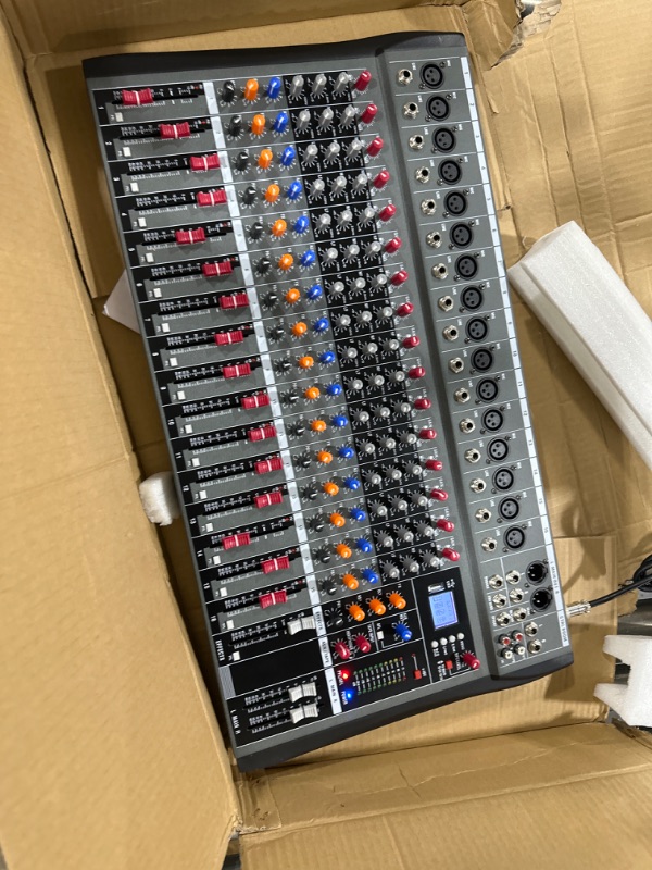 Photo 2 of 16-Channel Wireless Audio Mixer,Professional DJ Equipment, Console with Bluetooth USB, DJ Mixer with Effects, Sound Board with 48V Power, RCA Input/Output for Professional and Beginners (16-Channel)