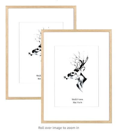 Photo 1 of 16x20 Picture Frame Matted to 11x14 Set of 2, Solid Oak Wood Poster Frame 16 x 20 inches, Wall Gallery Photo Frames for Horizontal and Vertical Wall Mounted (2 pack, Oak)