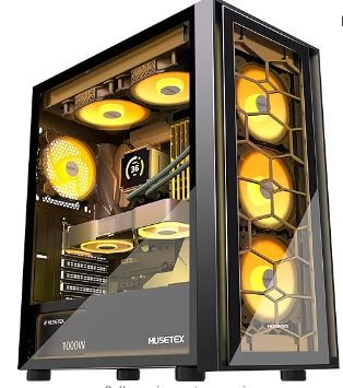 Photo 1 of MUSETEX ATX PC Case, 6 PWM ARGB Fans Pre-Installed, Computer Case with Double Tempered Glass, Mid Tower Gaming PC Case, USB 3.0 x 2, Black, G07