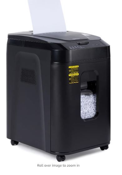 Photo 1 of Amazon Basics 150 Sheet Autofeed Micro Cut Paper Shredder, Black 