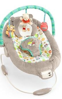 Photo 1 of Bright Starts Disney Baby Winnie the Pooh Baby Bouncer Soothing Vibrations Deluxe Infant Seat - Faux Suede, Music, Removable -Toy Bar, 0-6 Months 6-20 lbs (Dots & Hunny Pots)