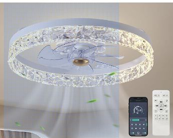 Photo 1 of 2024 Upgraded Caxsrfyk Ceiling Fan 3098 White Ceiling Fans with Lights App & Remote Control, 6 Wind Speeds Modern Ceiling Fan, Timing & 3 Led Color Led Ceiling Fan for Bedroom, Living Room, Small Room