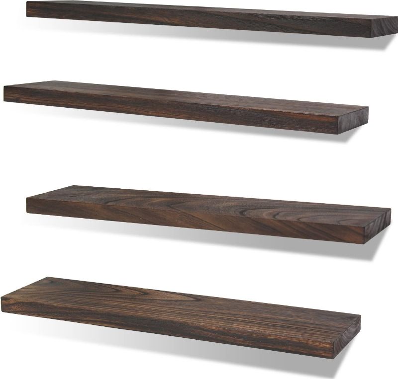 Photo 1 of 24 Inch Rustic Farmhouse Floating Shelves for Wall Decor Storage Wood Wooden Wall Shelves for Bedroom Bathroom Kitchen Living Room - Brown Set of 4
