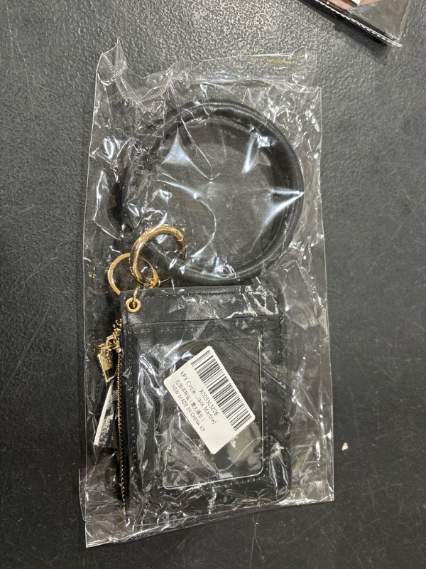 Photo 1 of Circle Bangle Leather Keychain Wallet ID Card Holder Keyring Wristlet Bracelet Key Ring Chain Tassel Purse Women Girls Black Marble