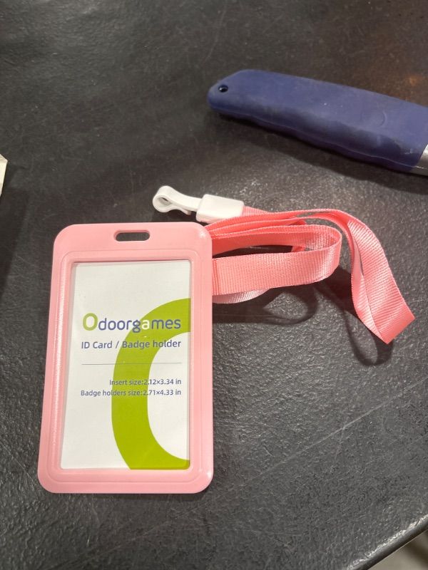 Photo 2 of Odoorgames Id Holder with Lanyard | Plastic Id Cover, Id Case with Lanyard | Id Carrier, Bus Card Holder Case, Metro Badge Lanyard | Name Tag Holder for School,Work (Pink) 1 Pack Pink