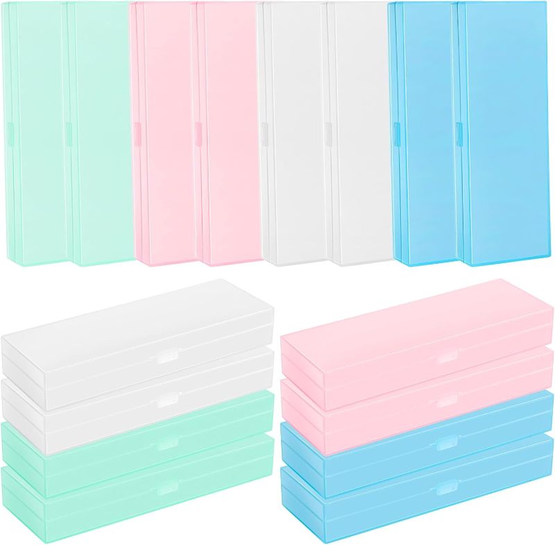 Photo 1 of 24 Pcs Plastic Pencil Case Plastic Stationery Case Frosted Clear Pencil Box Pencil Tin Pencil Holder Box with Hinged Lid and Snap Closure for Pencils Pens School (Multicolor,7.68 x 2.6 x 1.18 Inch)
