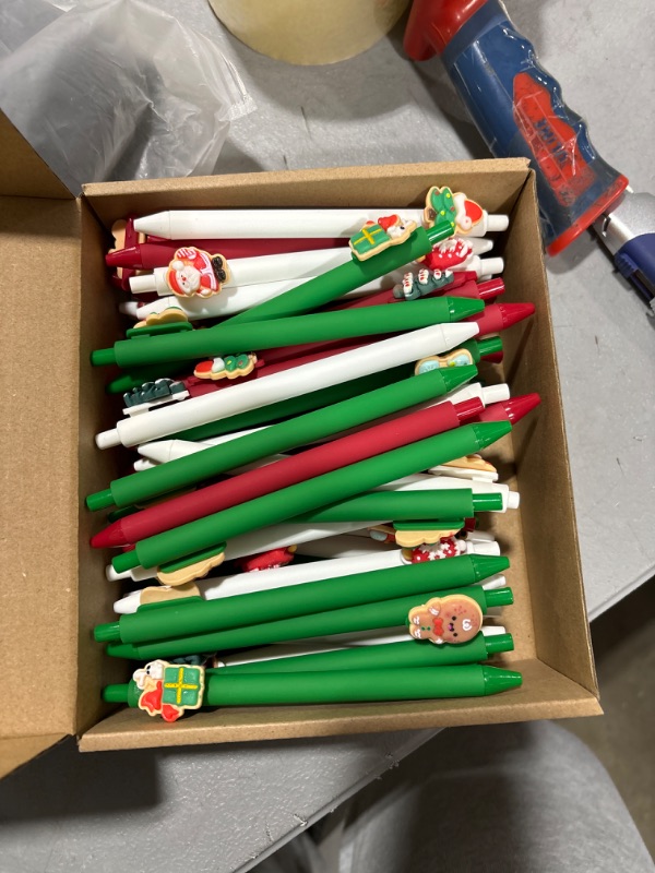 Photo 1 of Cholemy Christmas Theme Gel Pens Christmas Retractable Printing Pens Black Ink Christmas Pens Bulk for Adults Cute Snowman Santa Claus Xmas Tree Ballpoint Pens for Party Kids School Office (60 Pcs)