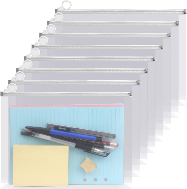 Photo 1 of FYY 8PCS Plastic Envelopes - A5 Size Poly Zip Envelopes File Folders, Translucent Expanding Document Wallet Pouch with Zipper for School and Office Supplies, 9.45 x 7.09 Inches, Clear