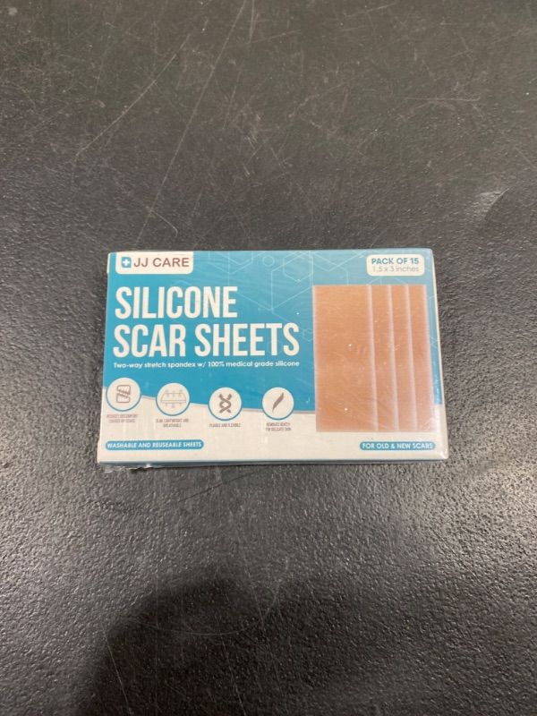 Photo 2 of JJ CARE Silicone Sheets for Scars 3"x1.5" - 15 Count Medical Grade Silicone Scar Strips Washable & Reusable Soft Silicone Scar Tape for Keloid, C-Section, Tummy Tuck, Injury, Burn, Surgery Recovery