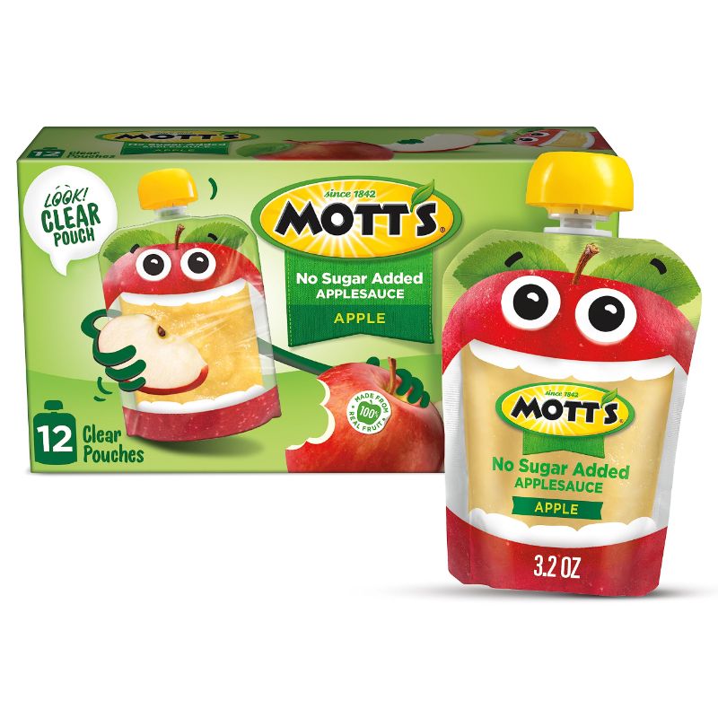 Photo 1 of 2 PACK-Mott's Original Applesauce, 3.2 oz clear pouches, 12 count Apple 3.2 Ounce - 12 Count (Pack of 1)