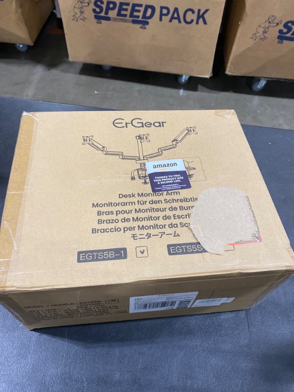 Photo 1 of ErGear Triple Monitor Mount Stand with USB Ports, Fully Adjustable Gas Spring 3 Monitor Arm Mount for Three Screens, Fits 27-inch Flat or Curved LCD Computer Screens up to 17.6lbs, Black