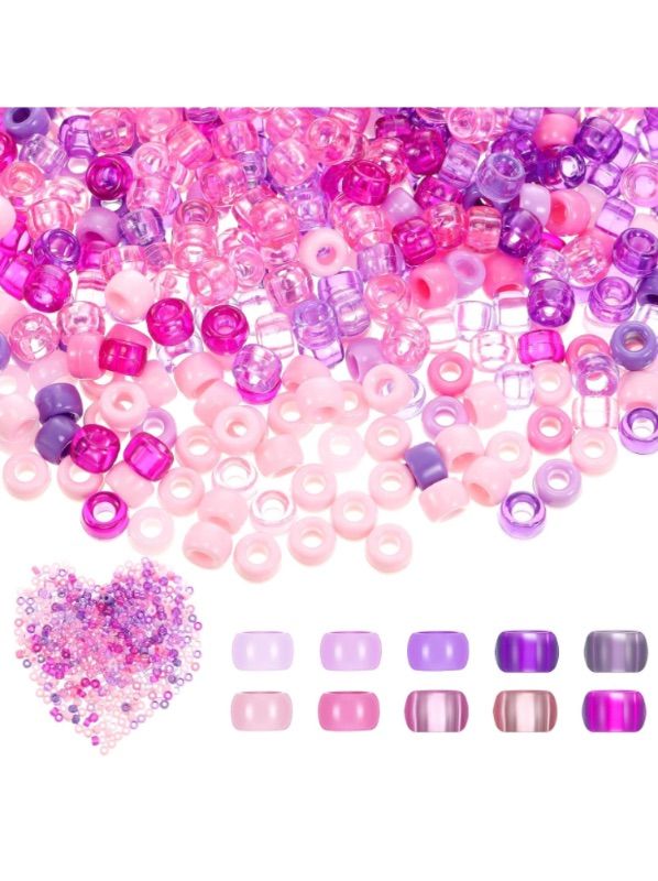 Photo 1 of 3000 Pcs Valentine Day Pink Plastic Pony Beads Bulk Winter Snowflake Blue Orange Round Beads for DIY Craft Bracelet Jewelry Making Necklace, 10 Colors(Pink Series)