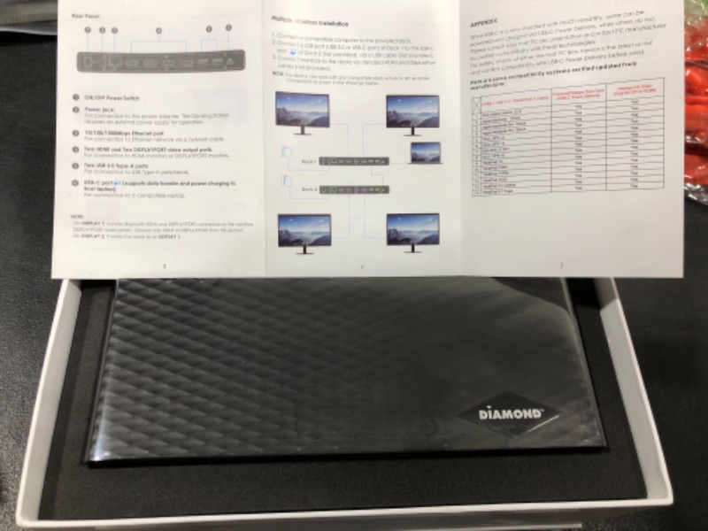 Photo 1 of Diamond Multimedia Triple Display 4K Universal Type-C Docking Station with 65W Power Delivery for Windows/Mac Equipped Type-C/Thunderbolt 3/4 Laptops (2HDMI,1 DVI,2 USB-C,Audio,4USB 3,Ethernet) 4K HDMI + Displayport Charging