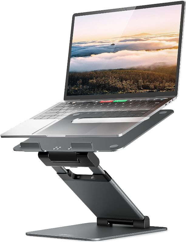 Photo 1 of Nulaxy Laptop Stand for Desk, Ergonomic Sit to Stand Laptop Holder Convertor, Adjustable Height from 1.2" to 20", Supports up to 22lbs, Compatible with All Laptops Computer Tablets 10-17"
