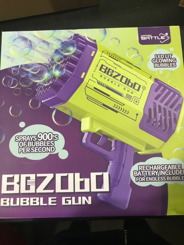 Photo 3 of Bazooka Bubble Gun, Bubble Machine with 2 Batteries, LED Lights, 69 Holes Bubble Machine Gun for Kids Ages 3 4 5 6 7 8 Boy Girl Birthday Party Favors Toddler Outdoor Toys - Bubble Blower Purple Purple Bubble Gun