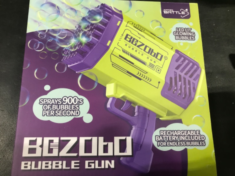 Photo 3 of Bazooka Bubble Gun, Bubble Machine with 2 Batteries, LED Lights, 69 Holes Bubble Machine Gun for Kids Ages 3 4 5 6 7 8 Boy Girl Birthday Party Favors Toddler Outdoor Toys - Bubble Blower Purple Purple Bubble Gun