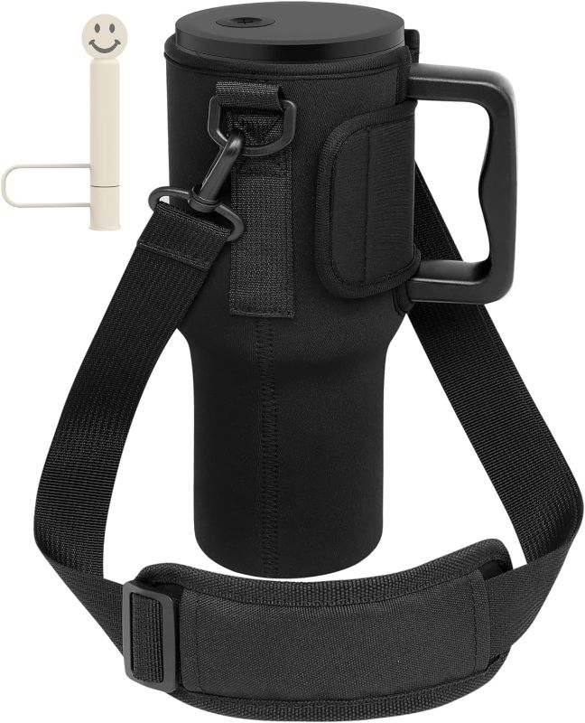 Photo 1 of BILTRTE Water Bottle Carrier Bag for Simple Modern 40oz Tumbler, Neoprene Water Bottle Holder Pouch with Adjustable Shoulder Strap, Straw Cover Cap for Hiking Travelling
