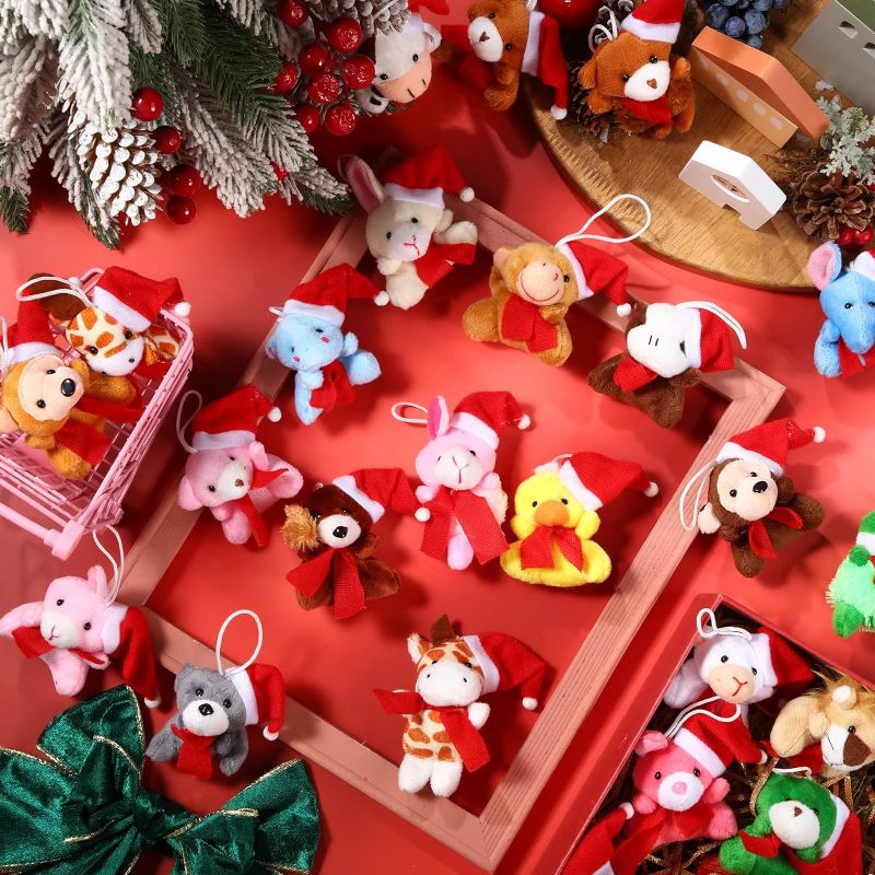 Photo 1 of 72 Pcs Christmas Stuffed Animals Ornaments Bulk Mini Small Bear Tree Hanging Plush Key Chain Toy Party Gifts Decoration
