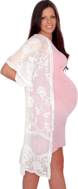 Photo 1 of 2 Pcs Women's Sleeveless Maternity Dress and Lace Cardigan Floral Crochet Set for Baby Shower- MEDIUM