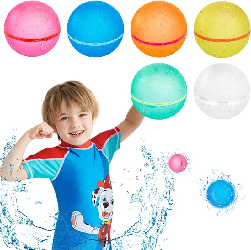 Photo 1 of  Reusable Water Balloons for Kids Water Bombs Splash Balls for Pool, Refillable Quick Fill Self Sealing for Water Fight Game, Water Park, Summer Party, 6 PCS
