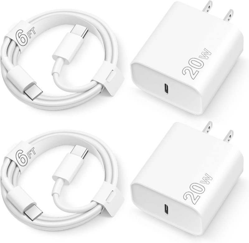 Photo 1 of iPhone 15 Charger USB C Wall Charger iPad Pro Charger Type C Charger Block 2 Pack with 2 Pack 6FT Cable for iPhone 15/15 Plus/15 Pro/15 Pro Max/iPad Pro/Mini/Air/Air4/AirPods/Samsung
