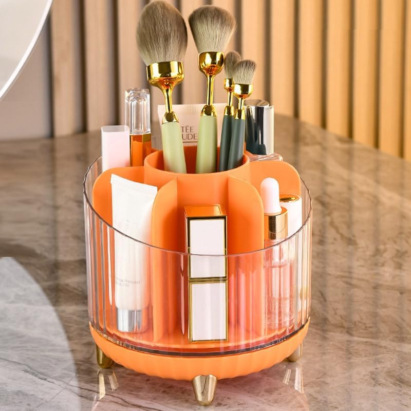 Photo 1 of 360° Rotating Makeup Organizer, Makeup Brush Holder, Cosmetic Display Case, Lipstick Organizer for Vanity Desk Bathroom Countertop (Orange)
