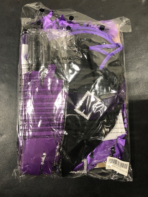 Photo 2 of [Size 3-4yrs] Halloween Girls Witch Costume - Purple and Black Wicked Witch With Hat, Light Up Spiders Bats Skirt Dress Up Set Small (3-4 yr)