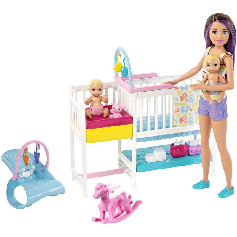 Photo 1 of Barbie Skipper Babysitters Inc Nap N Nurture Nursery Playset with Brunette Doll Baby & Accessories
