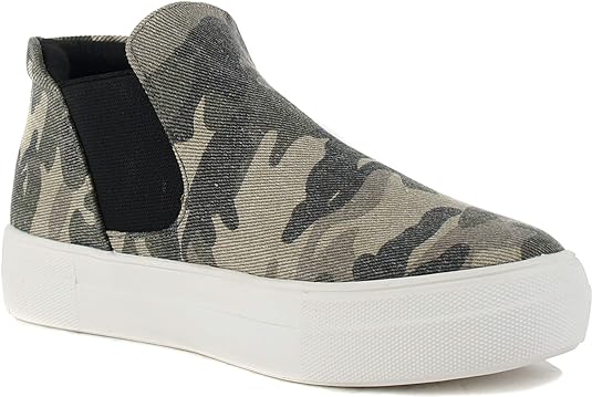 Photo 1 of [Size 7.5] Soda Women's Woods Chelsea Canvas Platform Cushion Foam Sneakers- Camo