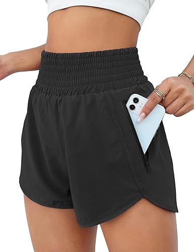 Photo 1 of [Size XS] UrKeuf Women's Athletic Shorts High Waisted Running Shorts Pocket Sporty Shorts Gym Elastic Casual Summer Workout Shorts- Black