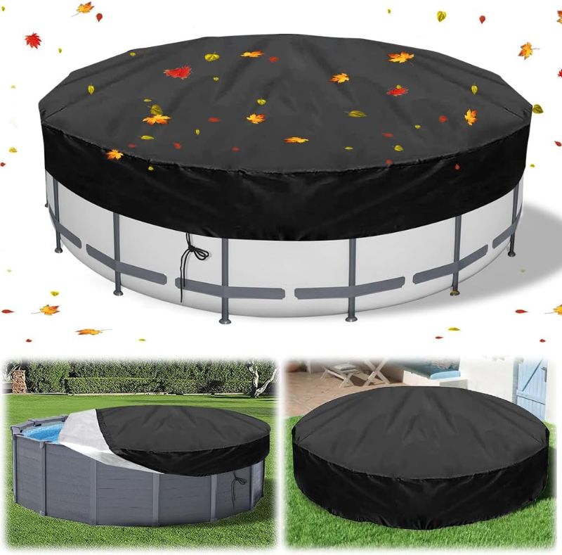 Photo 1 of 12FT Round Pool Cover for Above Ground Pools-Solar Pools Covers PVC Oxford Protector with Drawstring Hot Tub Cover for Metal Steel Frame and Inflatable Swimming Pools, Easy Set and Dustproof Blanket
