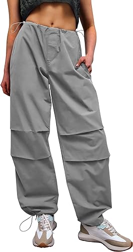 Photo 1 of [Size S] Fengbay Parachute Pants for Women, Drawstring Elastic Low Waist Y2k Parachute Pants Cargo Pants Women Baggy with Pockets
