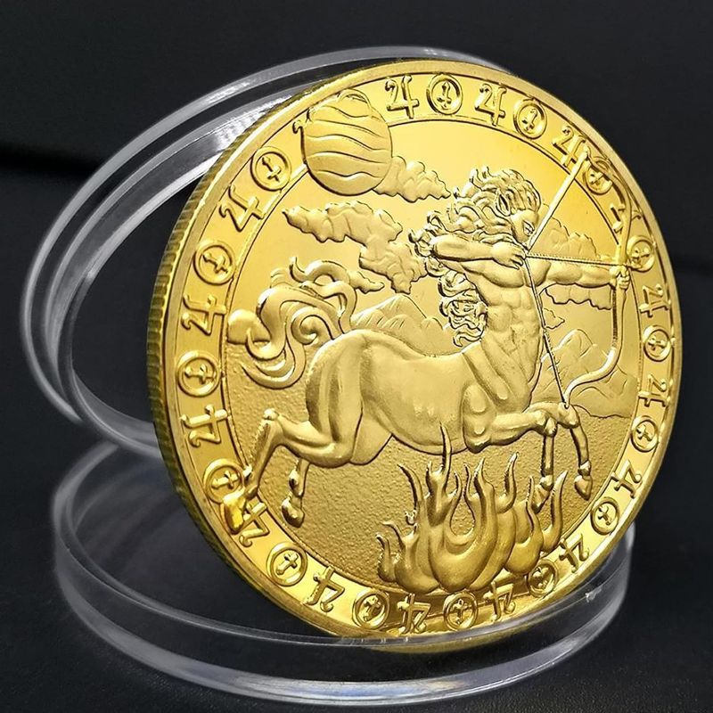 Photo 1 of 12 Constellation Challenge Coin Gold-Plated Lucky Coin, Birthday Present Gift for Him or Her (Sagittarius)