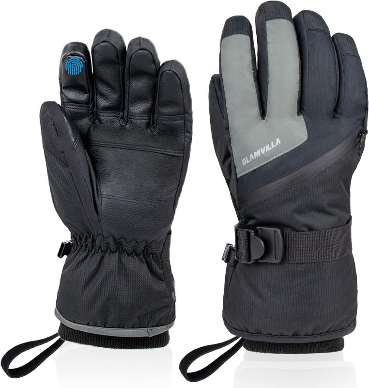 Photo 1 of [Size L] GLAMVILLA Ski Winter Gloves Waterproof Snow Gloves with Touchscreen Fingers Ski Gloves with Zipper for Men Women
