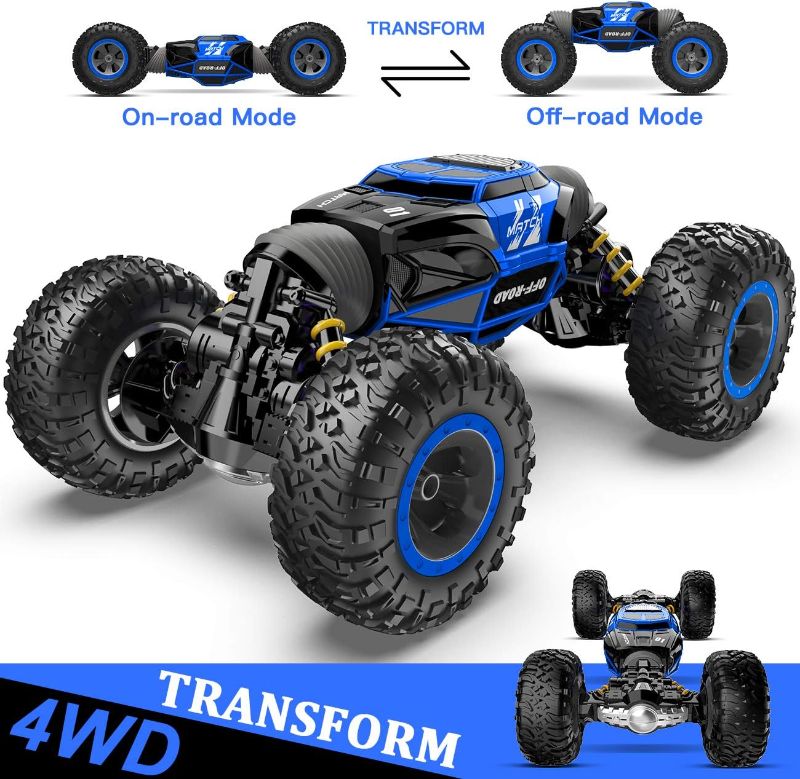 Photo 1 of BEZGAR TD141 RC Cars-1:14 Scale Remote Control Crawler, 4WD Transform 15 Km/h All Terrains Electric Toy Stunt Cars RC Car Vehicle Truck Car with Rechargeable Battery for Boys Kids and Adults Blue