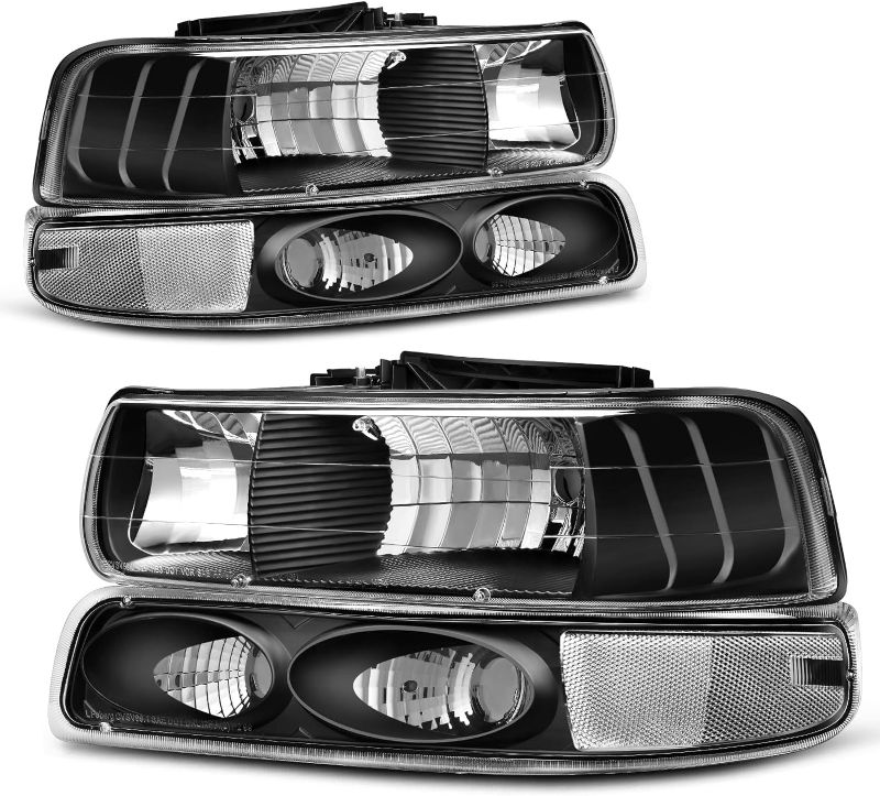 Photo 1 of AUTOSAVER88 Headlight Assembly Compatible with 1999-2002 Chevy Silverado / 2000-2006 Tahoe Suburban Headlamp with Bumper Lights Black Housing Clear Reflector
