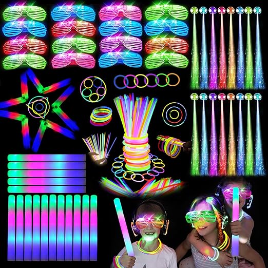 Photo 1 of BAIJLE 148 PCS Glow in the Dark Party Supplies, 16PCS Foam Glow Sticks, 16PCS LED Glasses and 100PCS Glow Sticks Bracelets,16Pcs LED Hair Clips Fiber Optic for Glow Party, New Year, Wedding, Concert