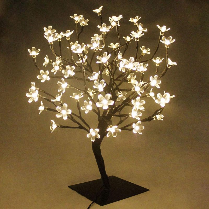 Photo 1 of 23inch 90 LEDs Cherry Blossom Tree Lights Desk Top Bonsai Tree Lamp with Low Voltage Transformer, Ideal for Christmas Wedding Party Bedroom Home Decoration (Warm White)
