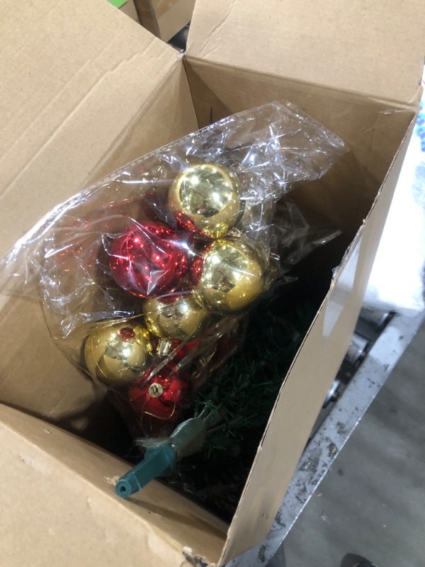 Photo 2 of 18 Inch Lighted Artificial Christmas Urn Filler Outdoor 12 Pcs Red Gold Hanging Christmas Balls Gifts for Christmas Red Black Buffalo Plaid Christmas Wreath Bow Set (Without Urn)