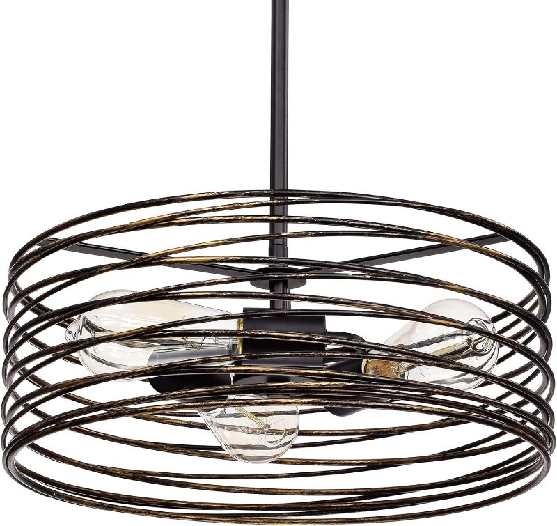 Photo 1 of 3-Light Kitchen Island Pendant Light Fixture Ceiling Hanging Lights with Metal Spiral Shade in Antique Gold Finish for Dining & Living Room, Hallway, Foyer
